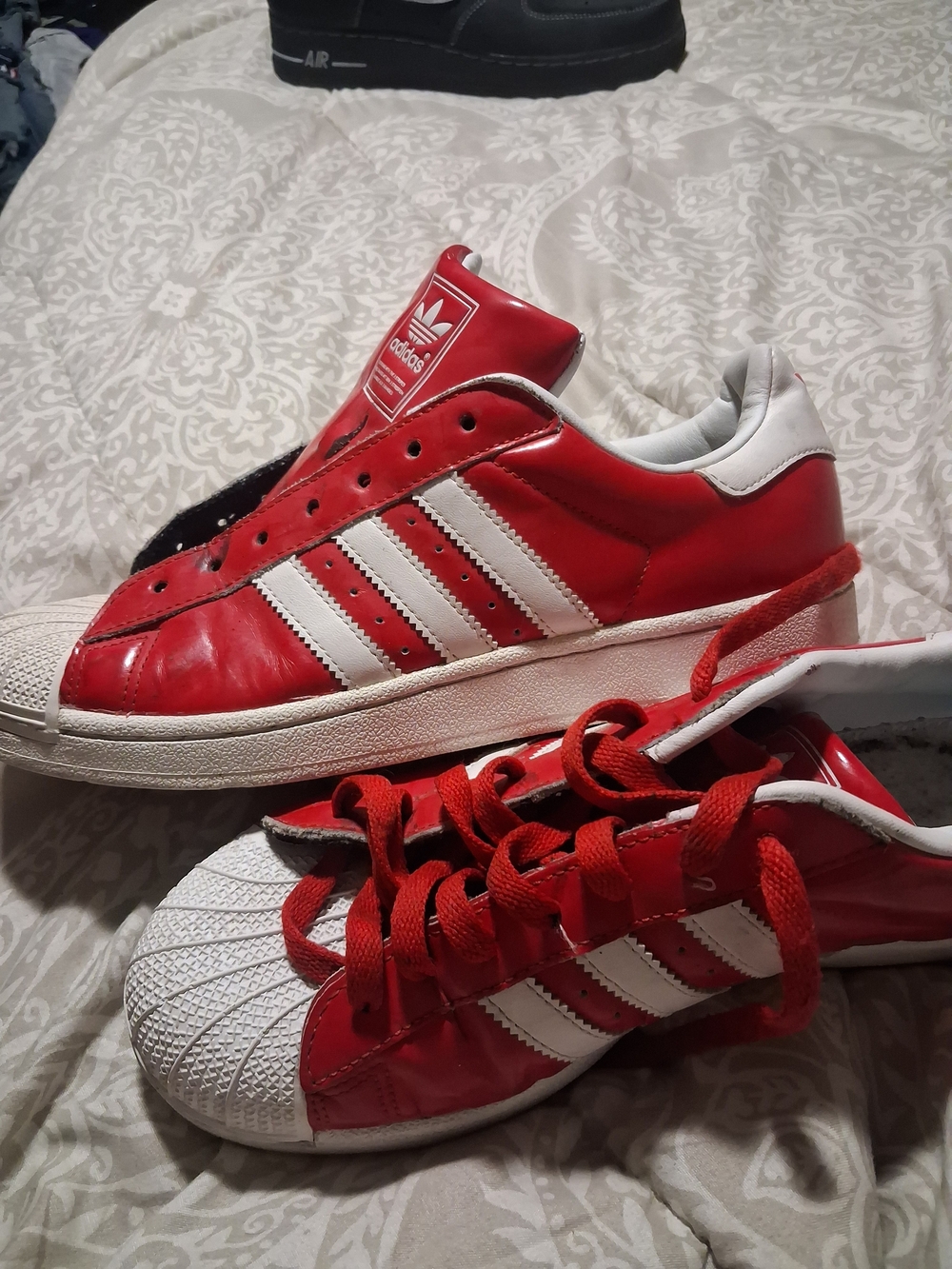 Adidas Men Red & White Superstar Sneakers Size 8 Candy Paint